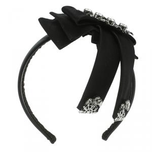Dolce and Gabbana Black Satin Crystal Embellished Bow Headband