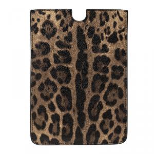 Pre Owned Dolce and Gabbana Brown Leopard Print Leather iPad Mini Case