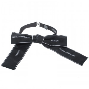 Dolce and Gabbana Black Logo Embroidered Ribbon Style Bow Tie