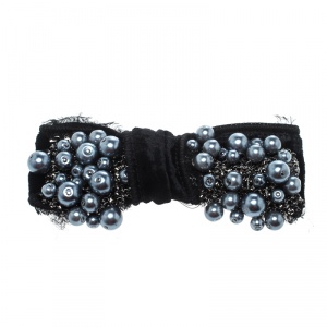 Dolce and Gabbana Grey Faux Pearl Embellished Black Bow Brooch