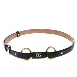 مملوكة مسبقًا Dolce & Gabbana Black Leather Logo Skinny Belt 85cm