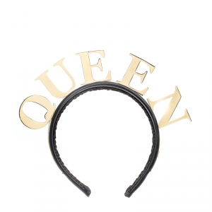 Dolce and Gabbana Queen Gold Tone Black Satin Headband