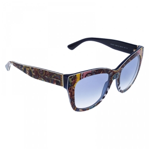 Pre Owned Dolce & Gabbana Multicolor Printed/Blue DG 3036/19 Cat Eye Sunglasses