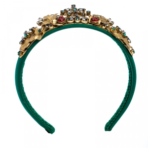 Dolce & Gabbana Green Silk Crystal Embellished Tiara Headband ( One Size )