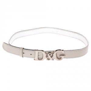 Pre Owned Dolce & Gabbana Cream/Silver Leather DG Logo Belt 100CM