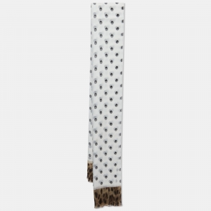 Pre Owned Dolce & Gabbana White Polka Dot Plisse Silk Scarf
