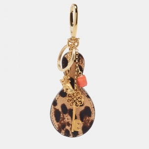Dolce & Gabbana Brown Leopard Print Calfhair Mirror and Key Bag Charm