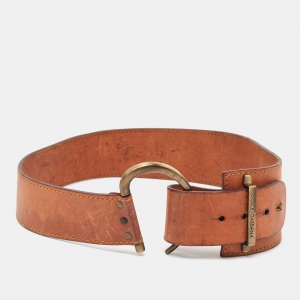 Dolce & Gabbana Brown Leather Metal Detail Buckle Wide Belt 