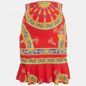 Pre Owned Dolce & Gabbana Red Printed Crepe High Waist Mini Skirt S