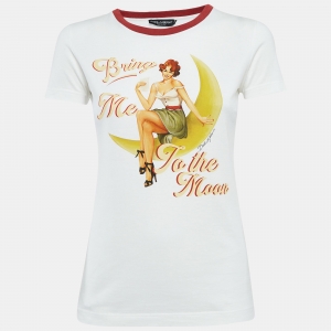 Pre Owned Dolce & Gabbana White Bring Me To The Moon Jersey T-Shirt S