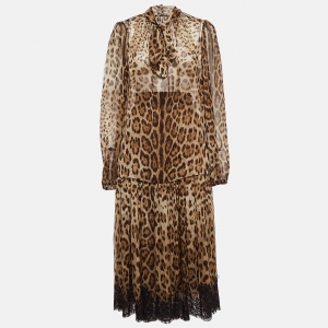 مملوكة مسبقًا Dolce & Gabbana Brown Animal Print Skirt and Top Set M