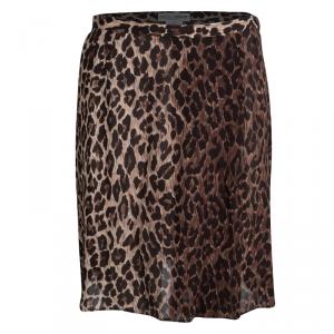 Pre Owned Dolce and Gabbana Brown Leopard Printed Silk Skirt M