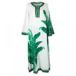 Pre Owned Dolce and Gabbana White Banana Leaf Print Kaftan M