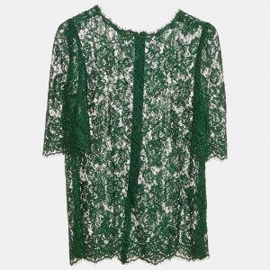 Dolce & Gabbana Green Floral Lace Sheer Top S