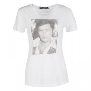 Pre Owned Dolce and Gabbana White Alain Delon Print Short Sleeve T-Shirt S