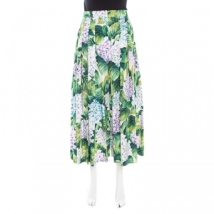 Pre Owned Dolce and Gabbana Hydrangea Printed Cotton High Waist Wide Leg Pants S