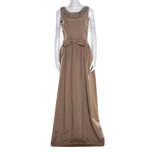 مملوكة مسبقًا Dolce & Gabbana Brown Embellished Silk  Sleeveless Gown M