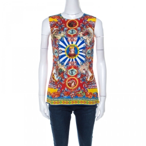 مملوكة مسبقًا توب دولتشي أند غابانا حرير مطبوع متعدد الألوان بلا أكمام M