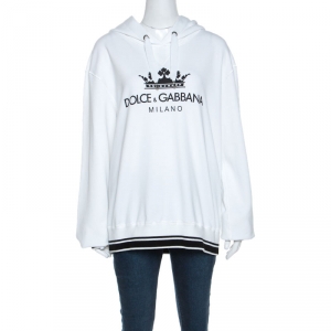 Pre Owned Dolce and Gabbana White Crown Logo Print Jersey Hoodie M