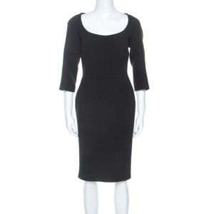 مملوكة مسبقًا Dolce and Gabbana Black Crepe Slim Fit Midi Dress L
