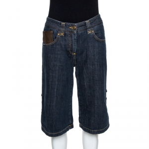Dolce & Gabbana Blue Denim Leather Pocket Detail Shorts M