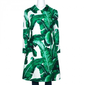 Pre Owned Dolce & Gabbana Bicolor Banana Leaf Print Cotton Silk Coat L