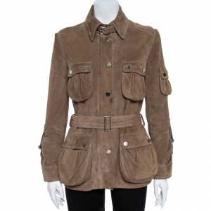 Pre Owned Dolce & Gabbana Tan Suede Belted Jacket M