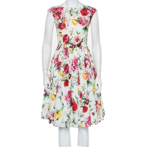 مملوكة مسبقًا Dolce & Gabbana White Floral Printed Cotton Sleeveless Midi Dress S 