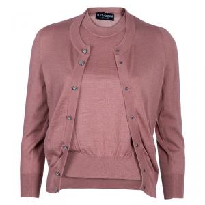 مملوكة مسبقًا Dolce and Gabbana Blush Cashmere Top and Cardigan Set S