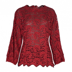 Dolce And Gabbana Red Lace Long Sleeve Top M
