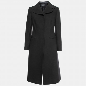 Pre Owned Dolce & Gabbana Black Wool Single-Breasted Mid-Length Coat M