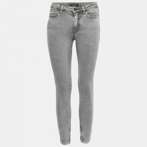 Pre Owned Dolce & Gabbana Grey Denim Zipped Hem Detail Audrey Jeans S Waist 26"