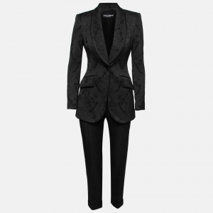 Dolce & Gabbana Black Floral Jacquard Single Breasted Blazer & Pant Suit S