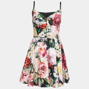 Pre Owned Dolce & Gabbana Multicolor Floral Print Cotton Mini Dress M