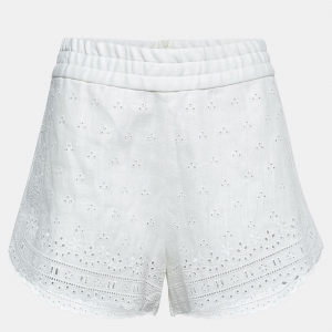 Pre Owned Dolce & Gabbana White Eyelet Linen Shorts M