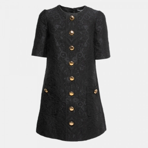 Pre Owned Dolce & Gabbana Black Floral Jacquard Shift Dress S