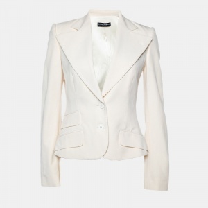 Dolce & Gabbana Cream Crepe Wool Blazer S