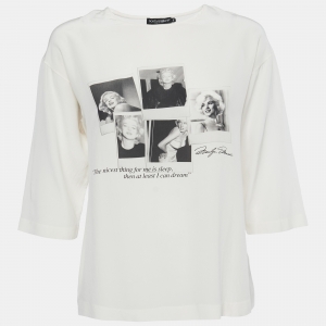 Pre Owned Dolce & Gabbana Cream Marilyn Monroe Print Silk Top S