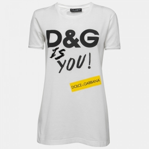 Pre Owned Dolce & Gabbana White Cotton Is You Print T-Shirt XS