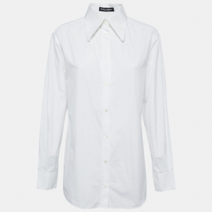 Pre Owned Dolce & Gabbana White Cotton Blend Button Front Shirt M