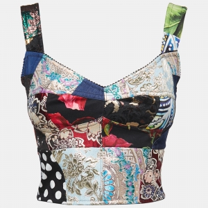 Pre Owned Dolce & Gabbana Multicolor Brocade Patchwork Bustier Top S