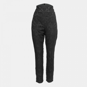 Dolce & Gabbana Black Floral Jacquard Lace Trim Formal Pants L