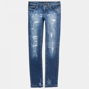 Pre Owned Dolce & Gabbana Blue Washed & Ripped Denim Jeans XS Waist 26"
