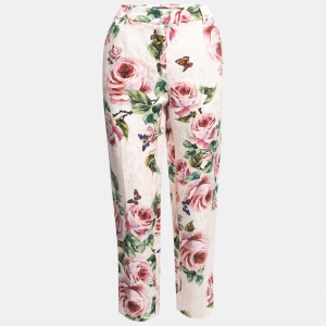 Dolce & Gabbana Pink Floral Patterned Brocade Trousers M