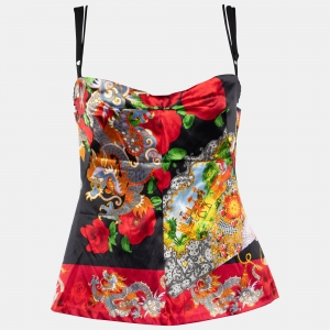 Pre Owned Dolce & Gabbana Multicolor fan Printed Silk Satin Cami Top L