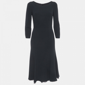 Pre Owned Dolce & Gabbana Black Crepe Long Sleeve Midi Dress M