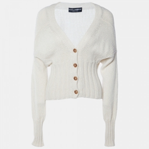 Pre Owned Dolce & Gabbana Cream Alpaca Wool Knit Cropped Cardigan S