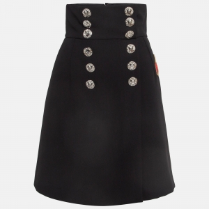 Pre Owned Dolce & Gabbana Black Applique Gabardine Button Detail Mini Skirt XS