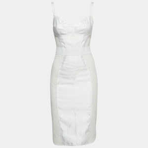 Pre Owned Dolce & Gabbana White Floral Lace and Satin Midi Corset Dress S
