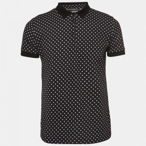Dolce & Gabbana Black Polka Dots Cotton Pique Polo T-Shirt L